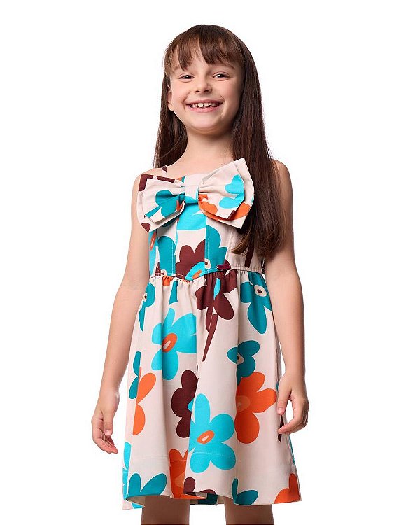 Vestido Sarja Margaridas Turquesa