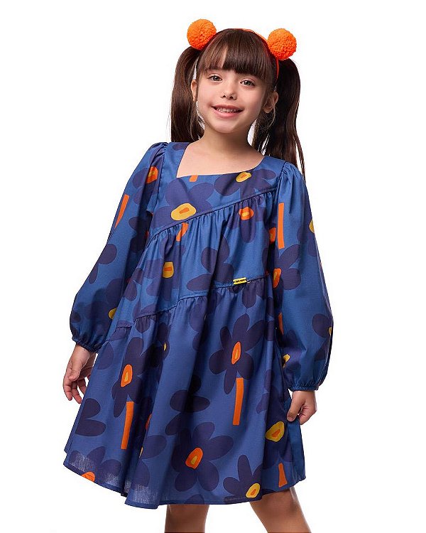 Vestido Margaridas Azuis M/l Teen