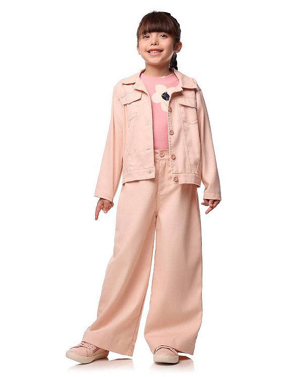 Jaqueta Sarja Color Com Flores De Crochê Kids