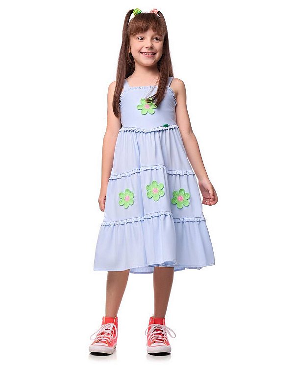 Vestido Azul Margaridas Verdes Teen