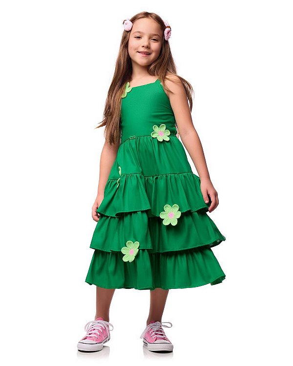 Vestido Verde Margaridas Teen
