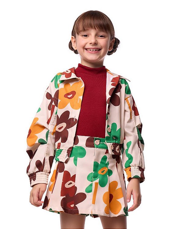 Conjunto Em Sarja Margaridas Verdes Kids
