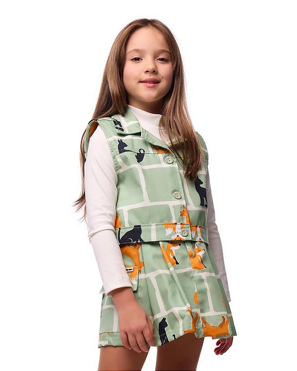 Conjunto Minissaia E Colete Sarja Bichos Kids