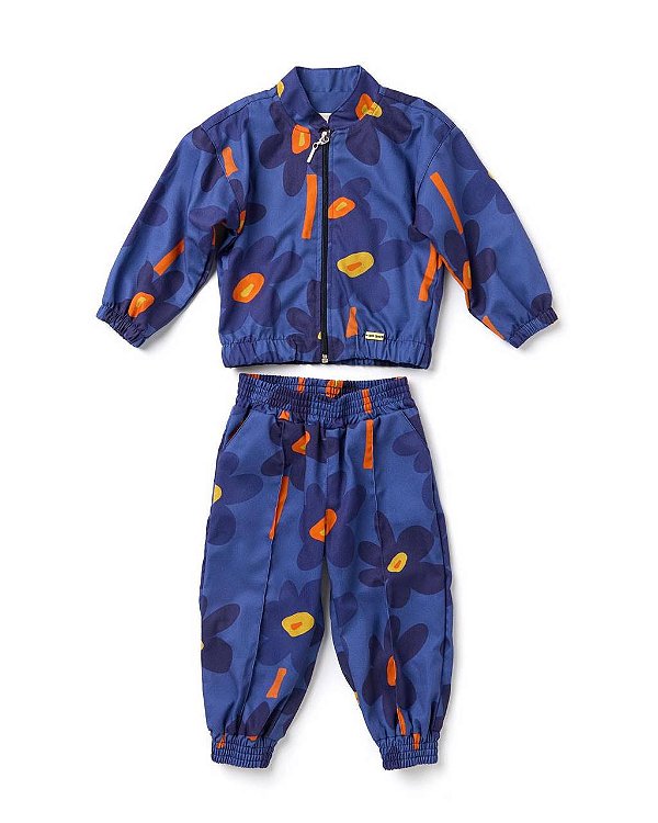 Conjunto Em Sarja Margaridas Azuis