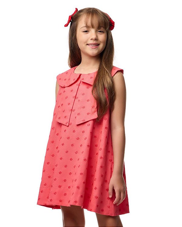 Vestido Curto Bordado Mini Margaridas Vermelha Kids
