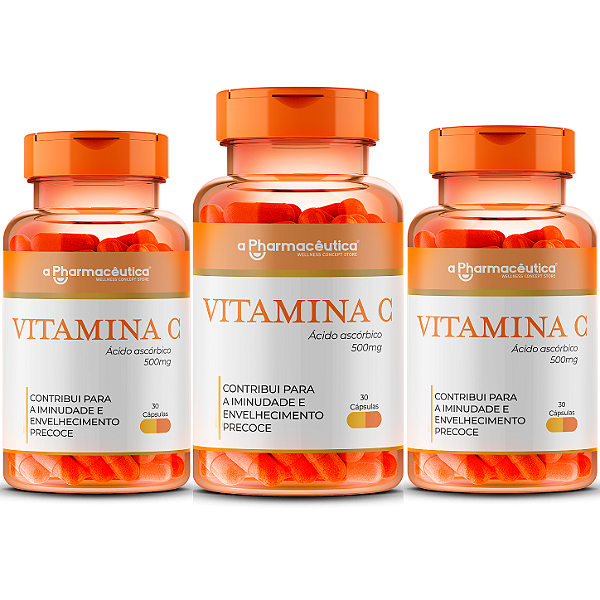 3 Potes - Vitamina C 500mg - 30 Cápsulas