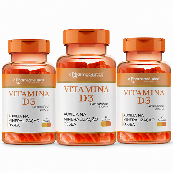 3 potes de Vitamina D3 2.000ui - com 30 cápsulas cada