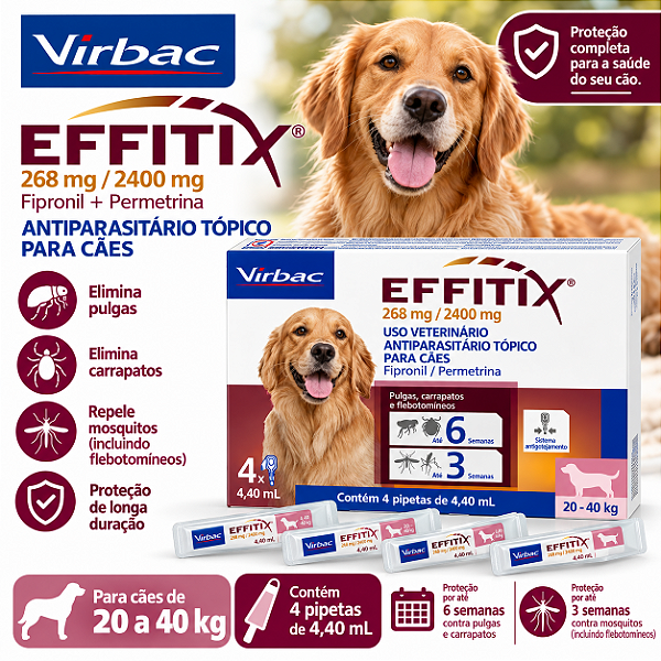 EFFITIX CAES 20 A 40 KG - 4X PIPETAS 4,40ML VIRBAC