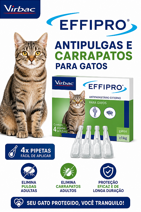 EFFIPRO ANTIPULGAS E CARRAPATOS PARA GATOS (4X PIPETAS) VIRBAC