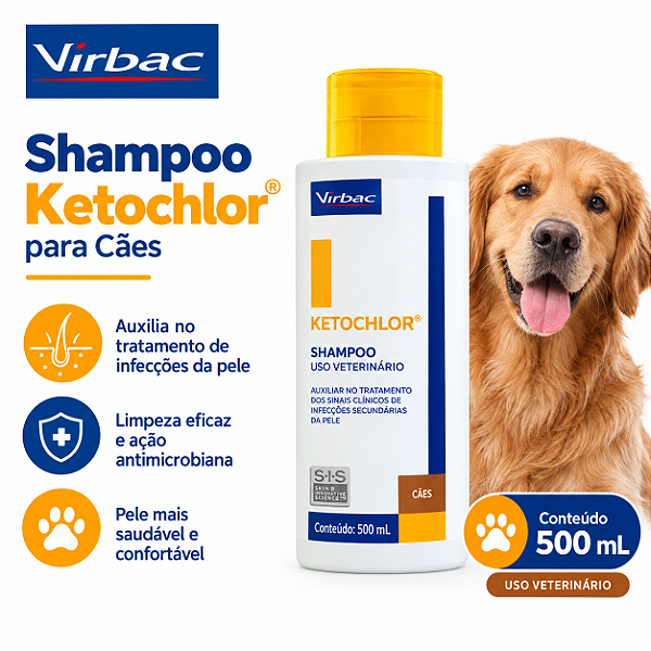 SHAMPOO VIRBAC 500ML KETOCHLOR PARA CÃES VIRBAC