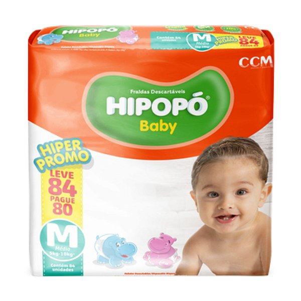 Fralda Hipopó Baby Hiper Proteção Tamanho M Com 84 Unidades