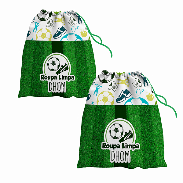 Kit Saco de Roupa Suja e Roupa Limpa com nome tema Futebol 30x40