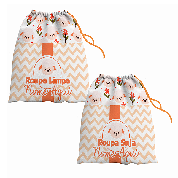 Kit Saco de Roupa Suja e Roupa Limpa com nome tema Ovelhinha 30x40