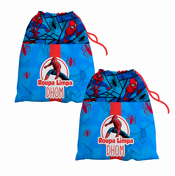 Kit Saco de Roupa Suja e Roupa Limpa com nome tema Homem Aranha 30x40