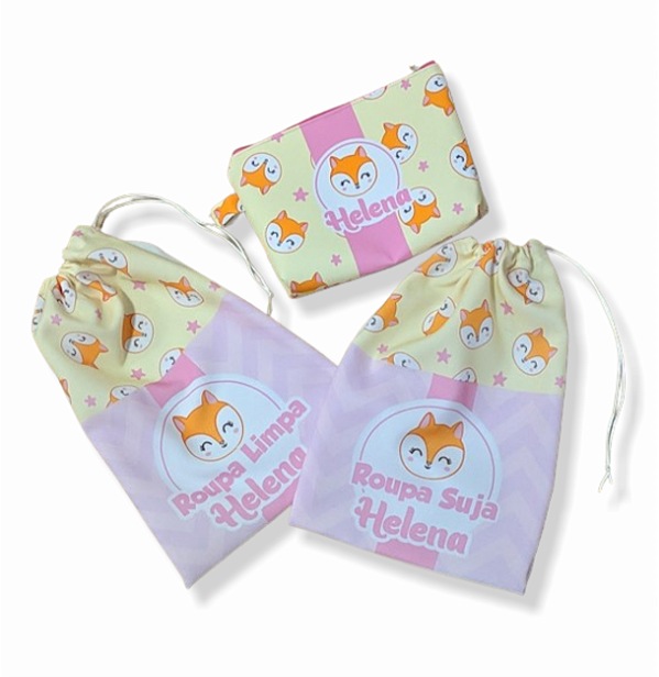 Kit 3 Sacos de Roupa 30x40 + Necessaire para creche/escola com nome