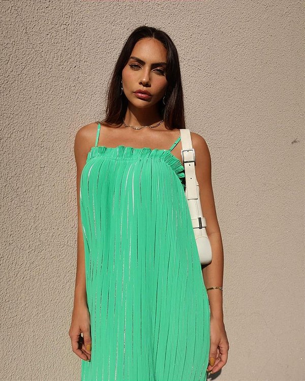 Vestido Longo Plissado Lurex
