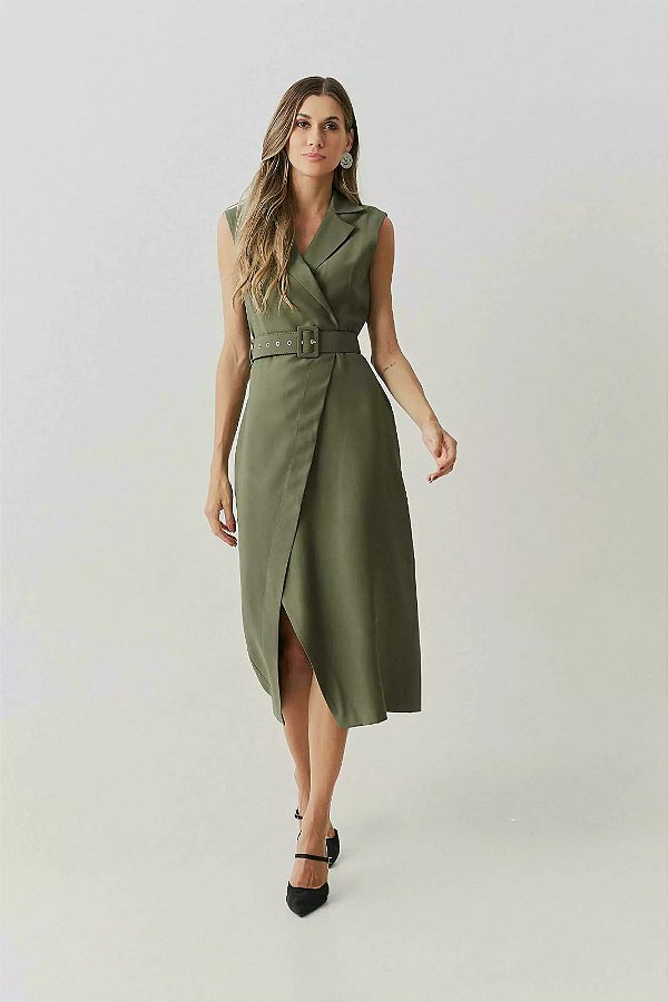 Vestido Alfaiataria com Cinto – Gola