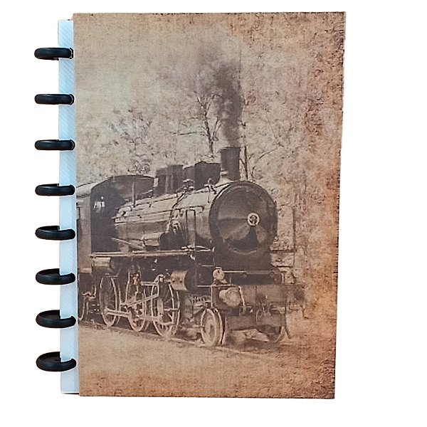 CADERNO DE DISCO A5 CAPA DURA TREM ANTIGO COM 50 FOLHAS (SEM PAUTA) DE 120G - UND