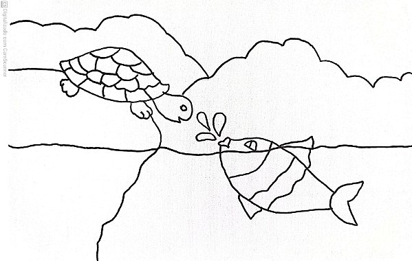 Tela Riscada-Tartaruga e Peixe-20x30 cm