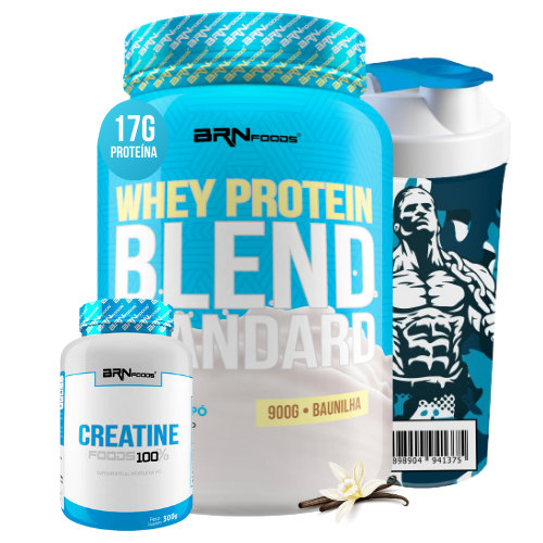 Kit Whey Protein Blend 900g + Creatina 100% 300g + Coqueteleira - BRN Foods