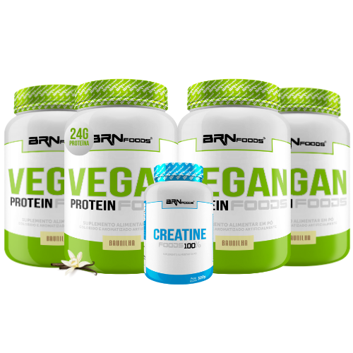 Kit 4x Vegan Protein 2kg + Creatina 100% Pura 300g - BRN Foods