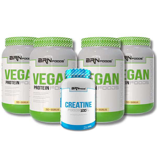 Kit 4x Vegan Protein 2kg + Creatina 100% Pura 300g - BRN Foods