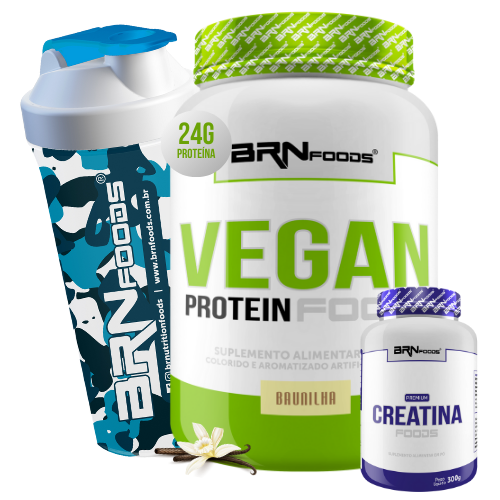 Kit Vegan Protein 2kg + Premium Creatina 300g + Coqueteleira - BRN Foods