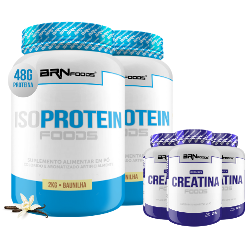 Kit 2 Unidades Iso Protein 2kg + 3 Unidades Premium Creatina 100g BRN Foods