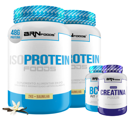 Kit 2x Iso Protein 2kg + BCAA Fit Foods + Premium Creatina 100g - BRN Foods