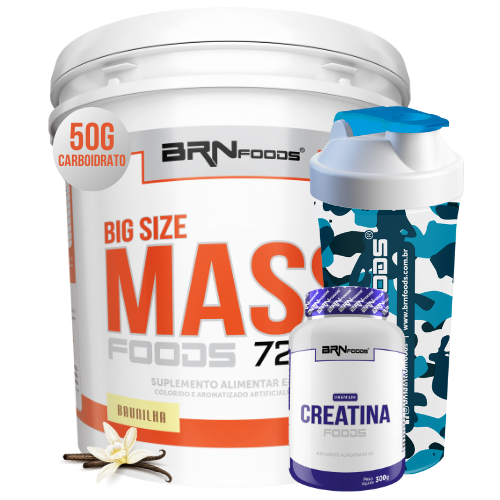 Kit Big Size Mass 6kg + Premium Creatina 300g + Coqueteleira - BRN Foods