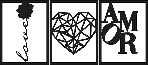 Kit 03 Quadros Decorativos - Amor e Love MDF 03mm