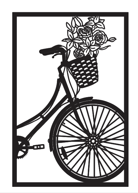 Quadro Decorativo Bicicleta e Flores 35cm MDF 03mm