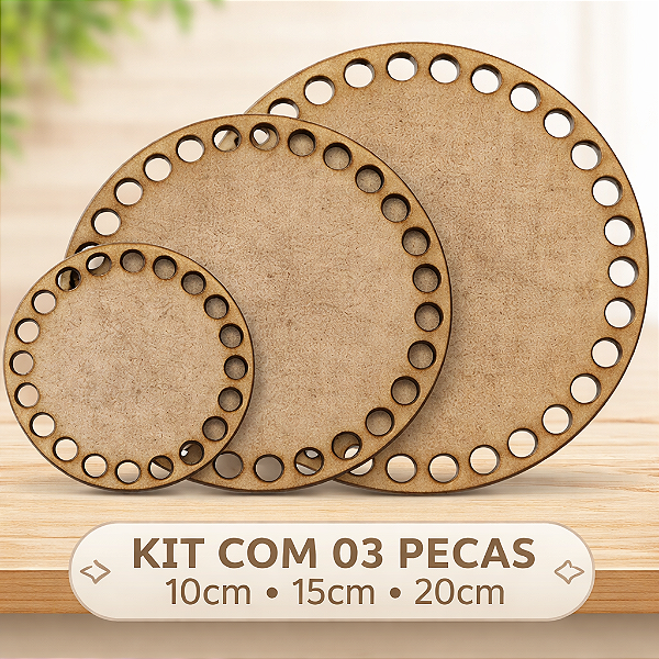 Kit Bases para Crochê em MDF – 3 Tamanhos (10cm, 15cm e 20cm)