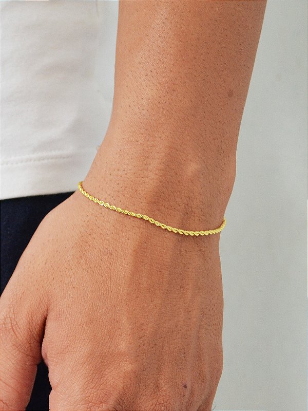 Pulseira cordão baiano 2 mm - banhada a ouro 18k