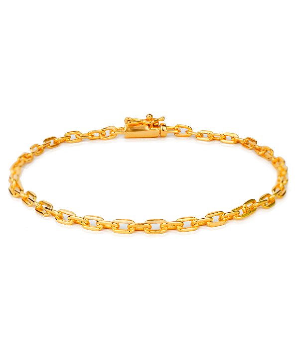 Pulseira cadeado 3 mm  - banhado a ouro 18k
