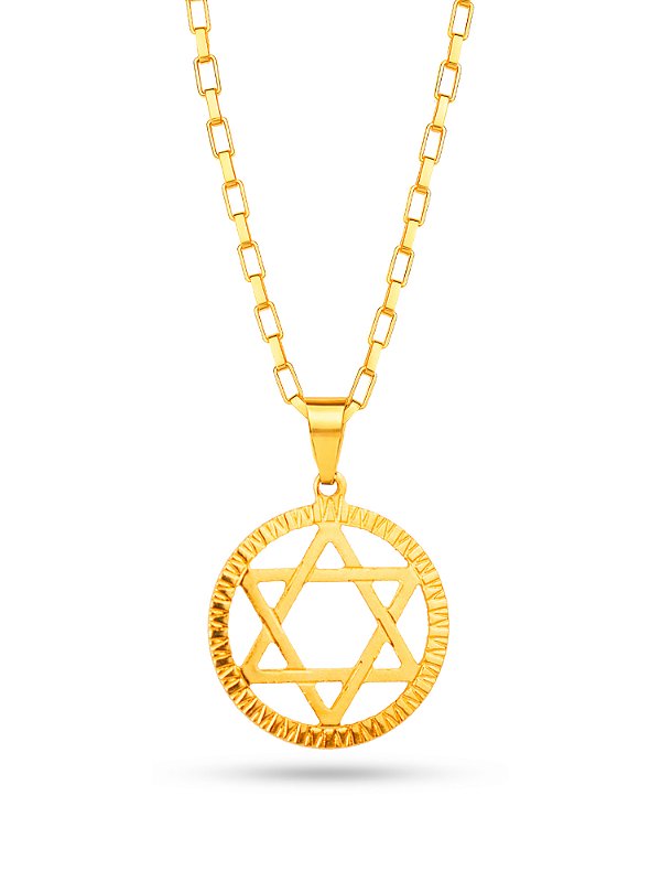 Corrente medalha estrela de Davi - tijolinho - banhado a ouro 18k