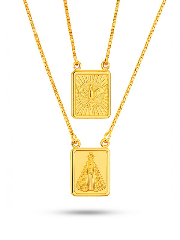 Escapulario Nossa Senhora Espírito Santo - veneziana - banhado a ouro 18k