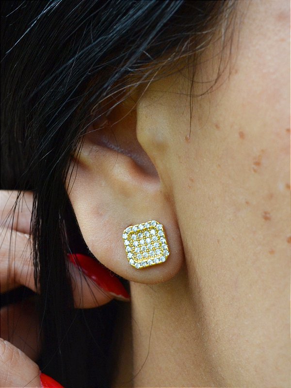 Brinco Quadrado Cravejado