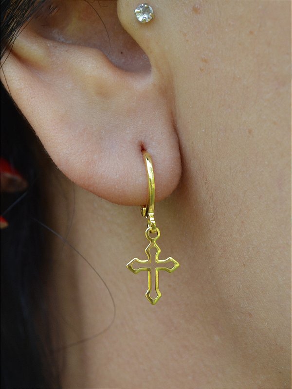 Brinco Argola com Cruz Vazada