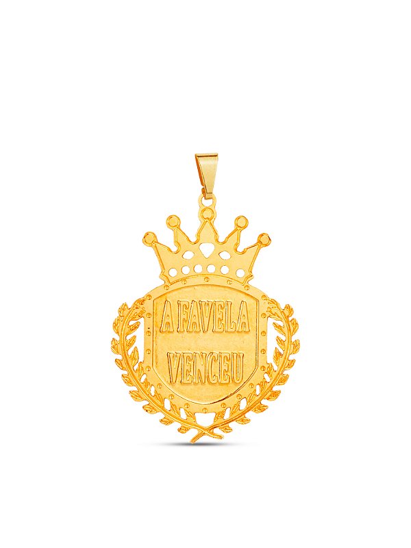 Pingente brasão favela venceu 3,2 x 2,5 cm - banhado a ouro 18k