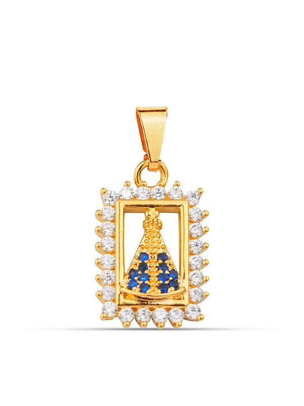 Pingente Nossa Senhora retrato cravejado 1,3 x 1,0 cm - banhado a ouro 18k