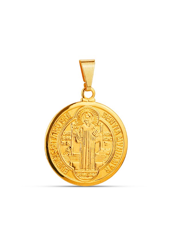 Pingente Medalha de São Bento G 2,5 x 2,5 cm - banhado a ouro 18k