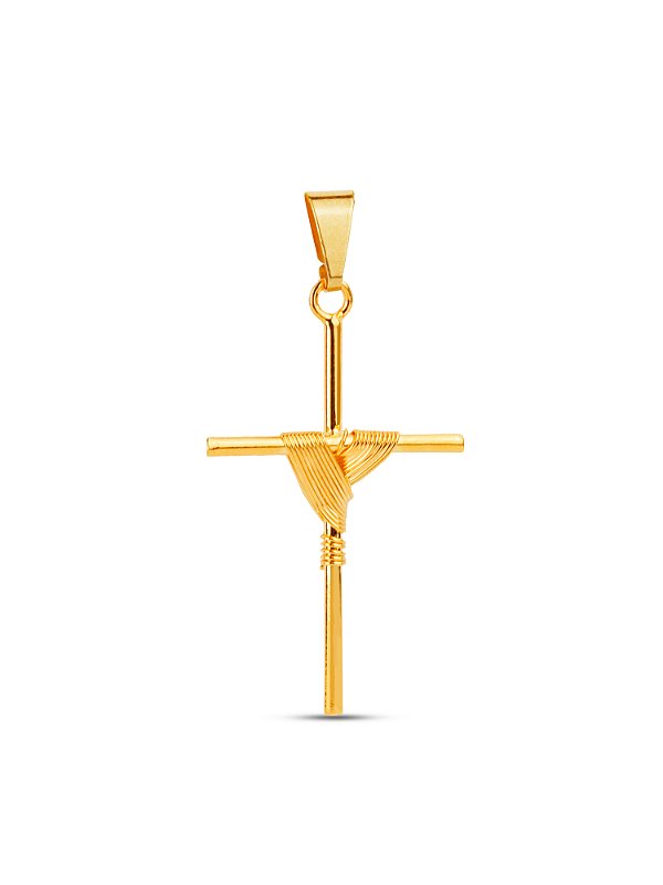 Pingente Cruz Palito Amarrada M 2,5 x 1,6 cm - banhado a ouro 18k