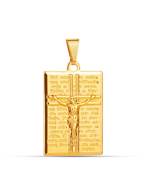 Pingente Placa Jesus Cristo Pai Nosso 2,8 x 2,0 cm - banhado a ouro 18k