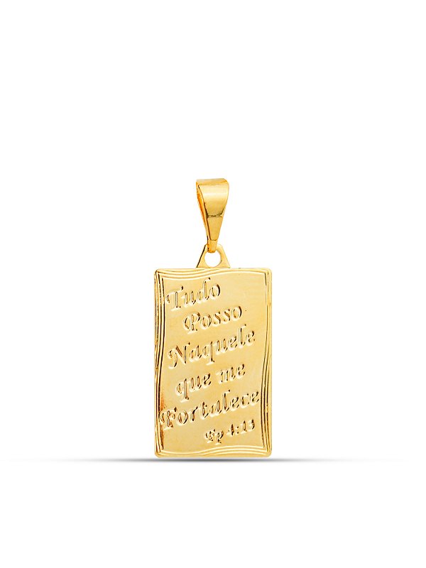 Pingente Plaquinha Tudo Posso 2,0 x 1,3 cm - banhado a ouro 18k