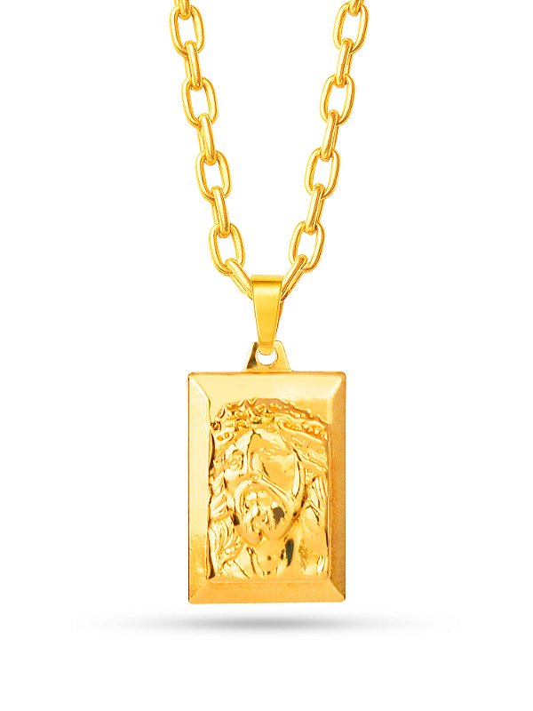 Corrente placa Jesus Cristo - cadeado - banhado a ouro 18k