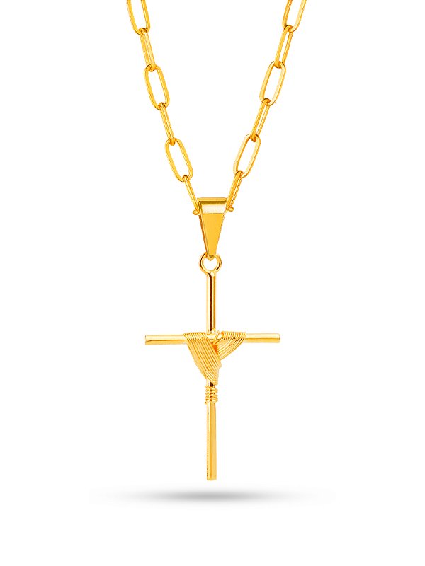 Corrente cruz amarrada - elo longo - banhado a ouro 18k