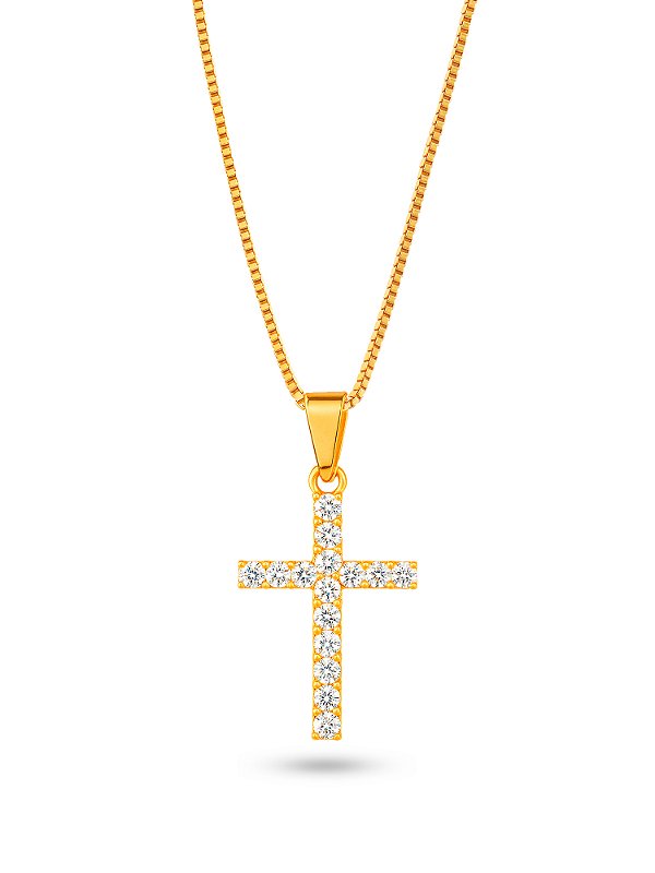 Corrente cruz cravejada - veneziana - banho de ouro 18k