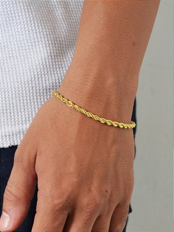 Pulseira cordão baiano 4 mm - banhada a ouro 18k