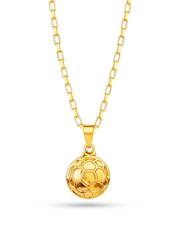 Corrente bola de futebol - tijolinho - banhado a ouro 18k